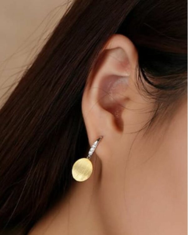 925 sterling silver geometric minimalist hook earring with a gold disc