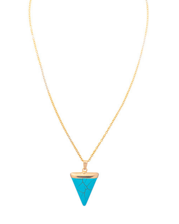 Gold necklace with a blue howlite triangle pendant