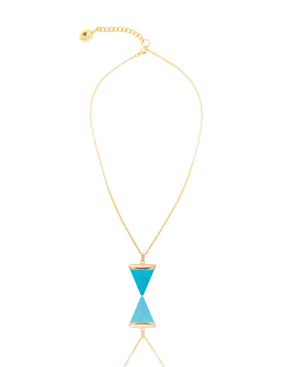 Gold necklace with a blue howlite triangle pendant