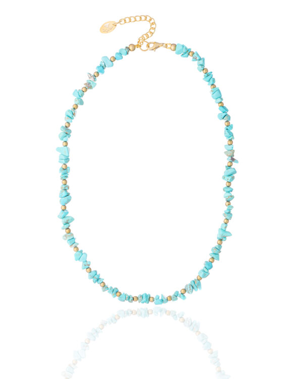 Turquoise minimal necklace on white background