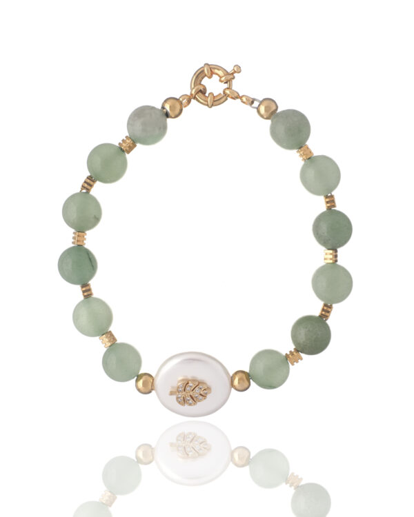 Leaf Motif Green Agate Bracelet