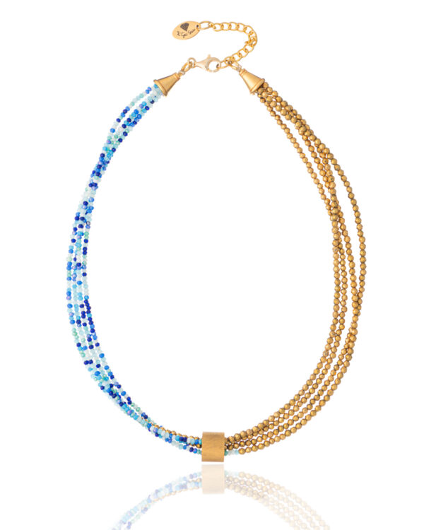 Quadruple Hematite Necklace in Blue Shades