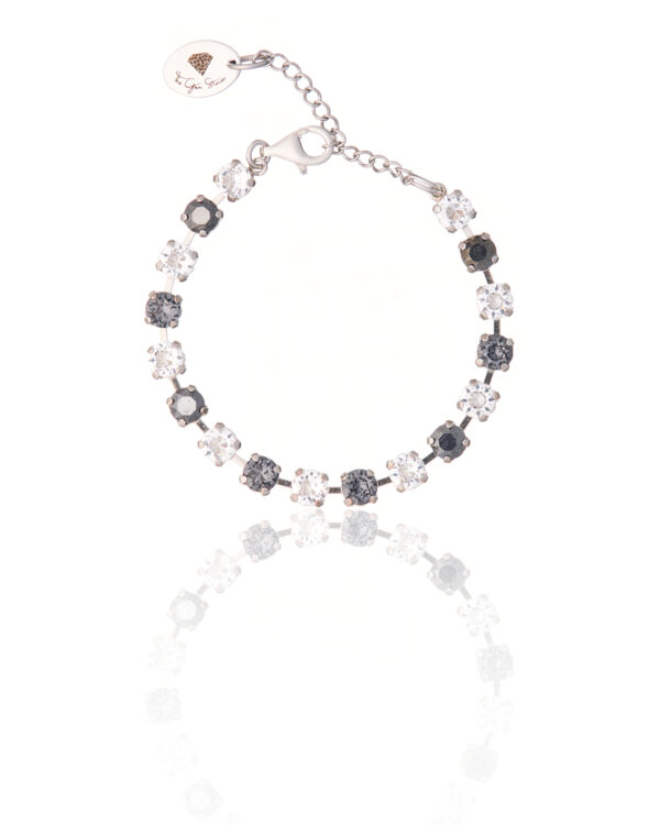 Rhodium cupchain bracelet with black and white crystals.