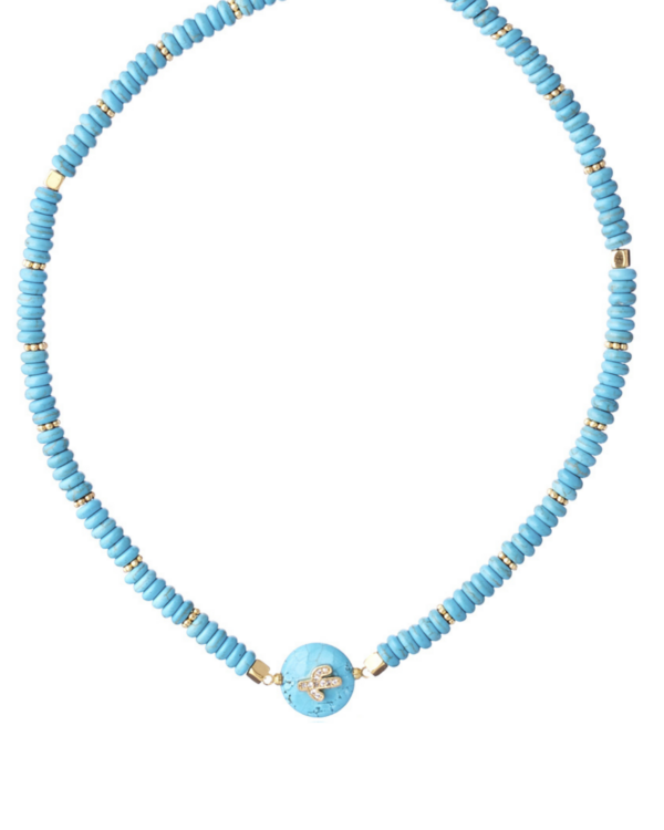Beautiful Turquoise Rondelle Necklace With Cactus Element