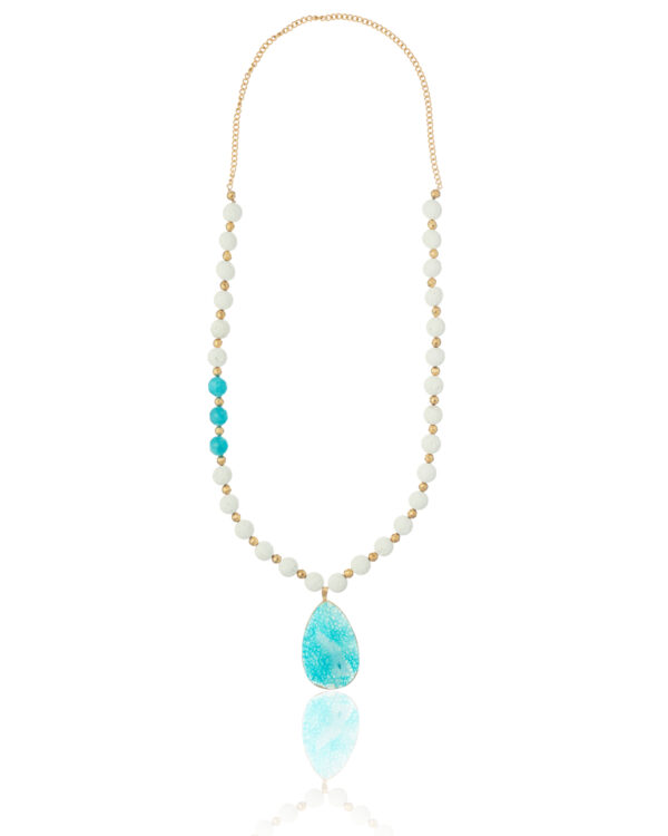 Elegant Light Blue Agate Necklace with Molten Rock Accents
