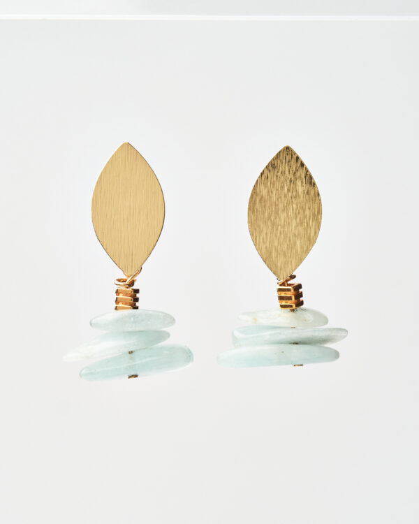 Aquamarine Chips Earrings with Textured Gold Leaf