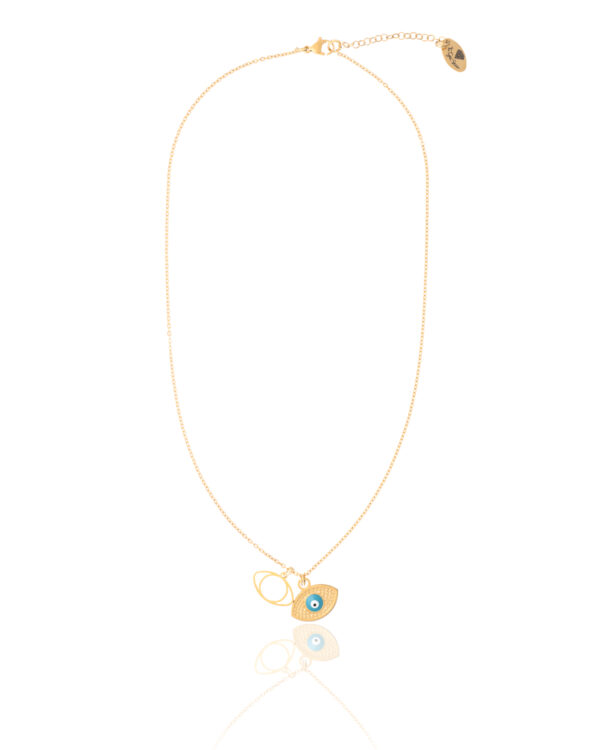 Gold double eye necklace with delicate chain and two eye-shaped pendants