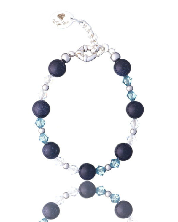 Handcrafted blue sand bracelet with crystal embellishments