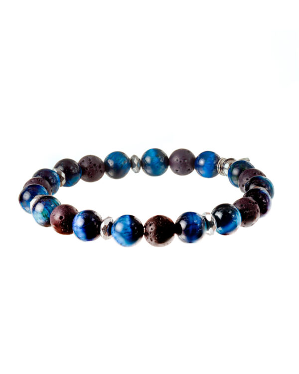 Handcrafted Blue Tiger Eye and Lava Stone Bracelet