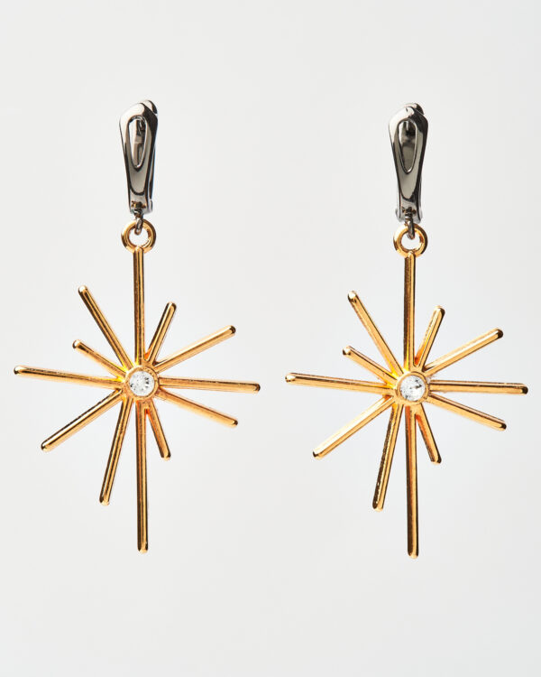 Large Star Earrings by The Gem Stories with starburst design and crystal accent