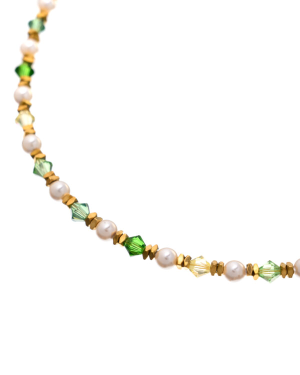 Crystal and Pearls Necklace - Green tones