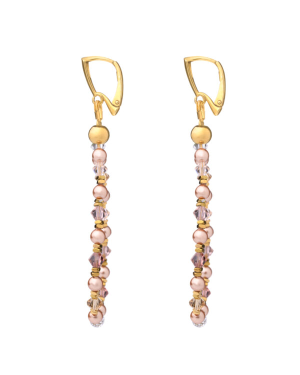 Crystal and Pearls long Earrings - Rose tones