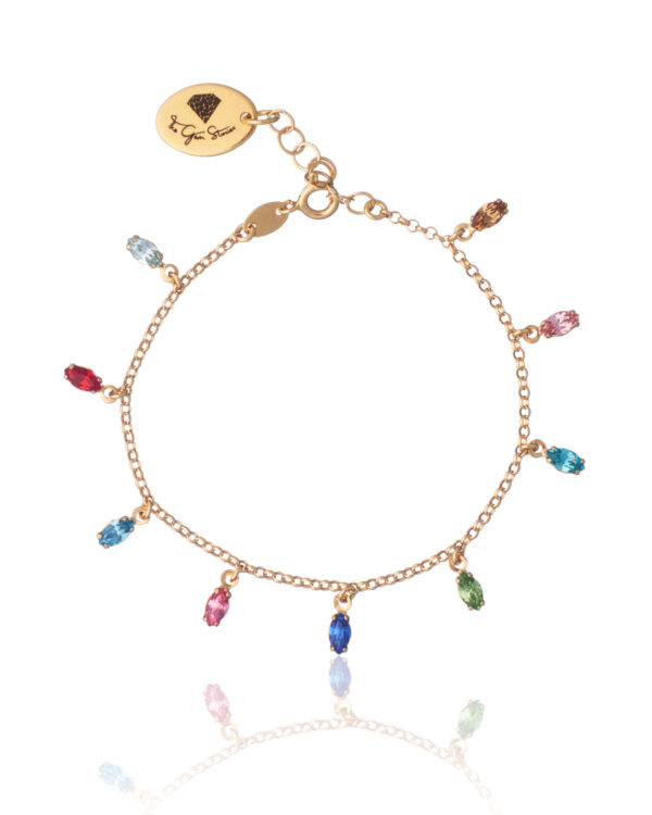 Fashionable Gold Bracelet with Multicolored Crystal Accents - Statement Jewelry Piece