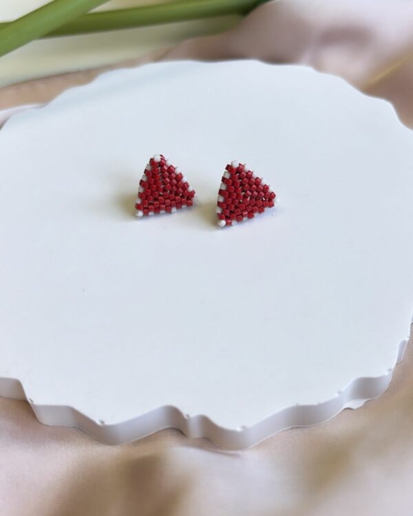 Red Love Miyuki Bead Triangle Earrings