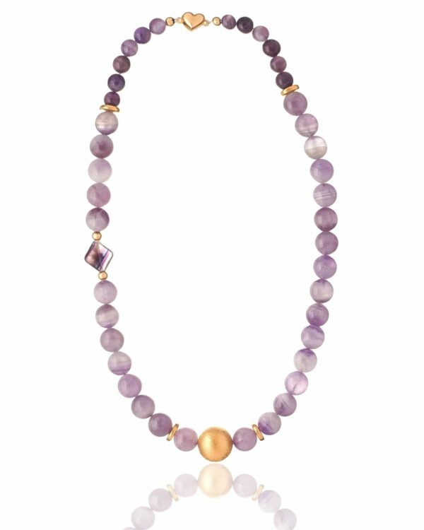 Amethyst light necklace with gold element