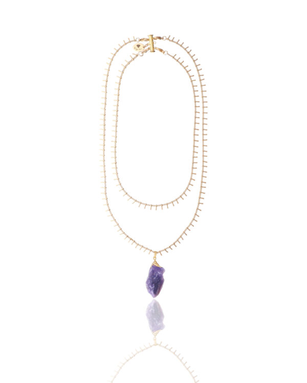 Double chain necklace with an amethyst pendant