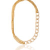 Gold link necklace with a combination of large and small interlocking chains.