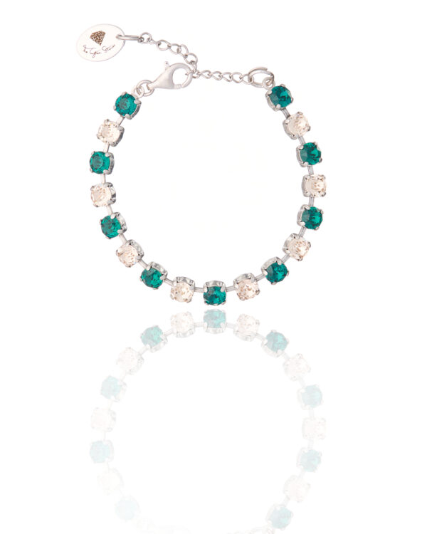 Rhodium Cupchain Bracelet with Light Blue and Emerald Crystals