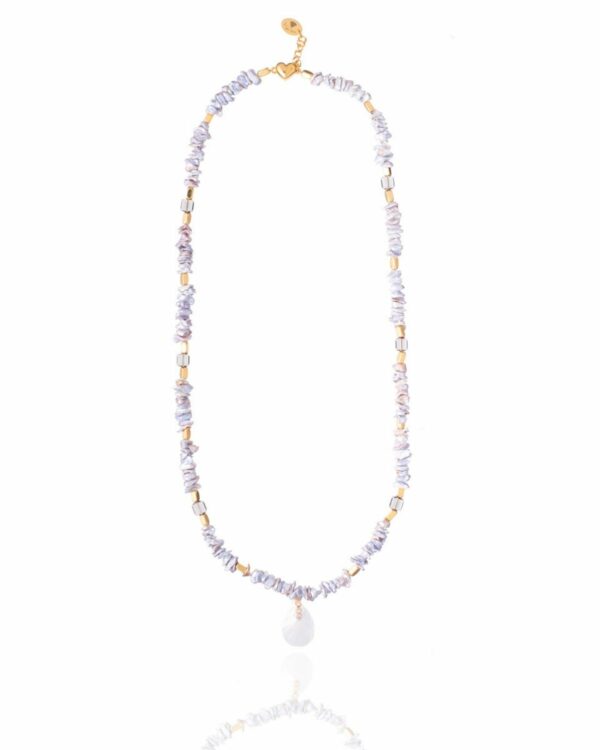 Elegant Pearl Chips and Crystals Necklace with Ivory Element
