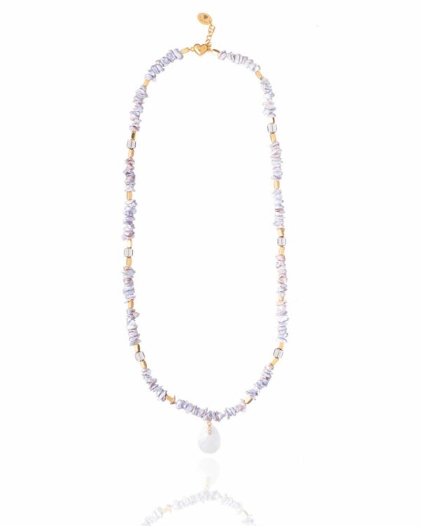 Elegant Pearl Chips and Crystals Necklace with Ivory Element