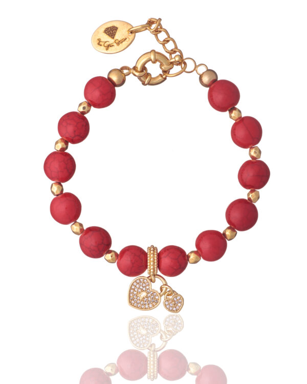 Red Howlite Bracelet with Cubic Zirconia Heart - Elegant jewelry for a touch of sophistication.