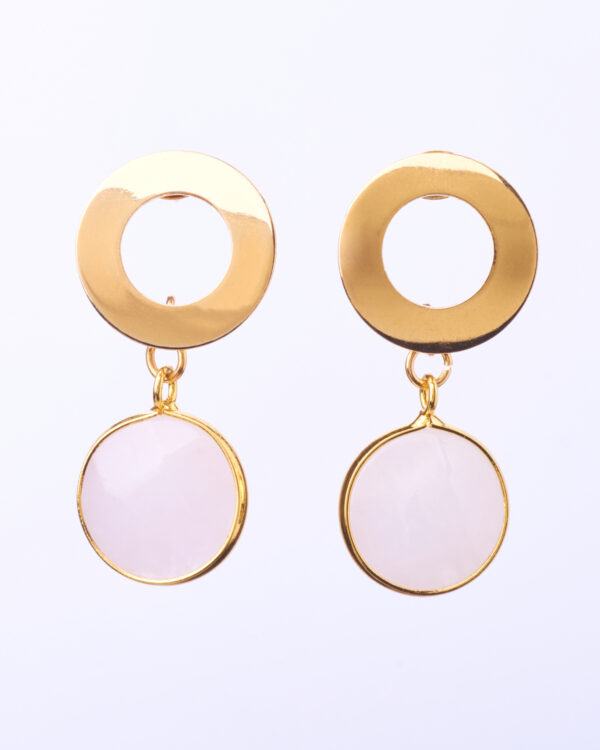 White Round Earrings with Gold Circular Studs
