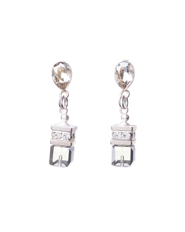 Crystal Silver Earrings with pear-shaped and cube-shaped crystals