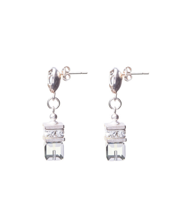 Crystal Silver Earrings with Square Stones and Stud Posts