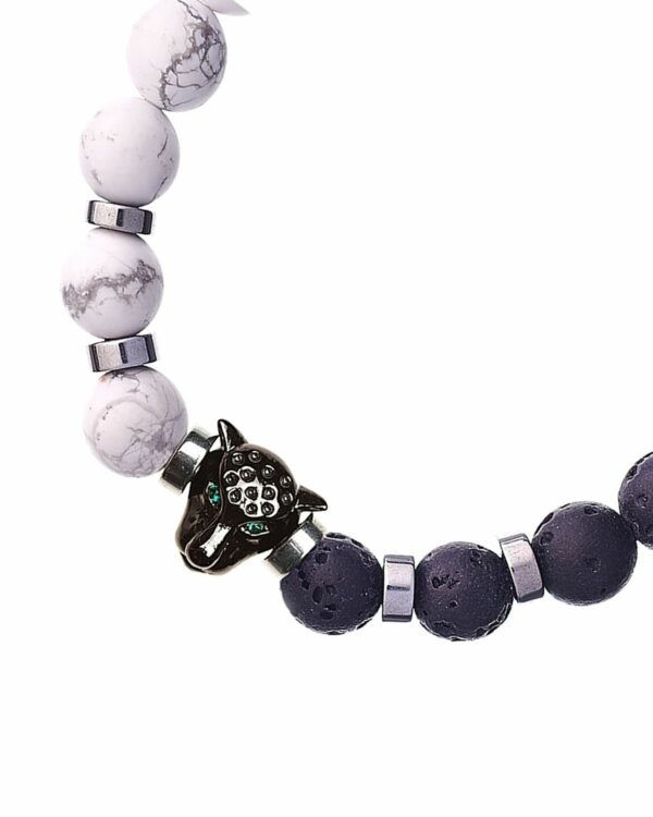 Men Howlite and Lava Bracelet with Tiger Element