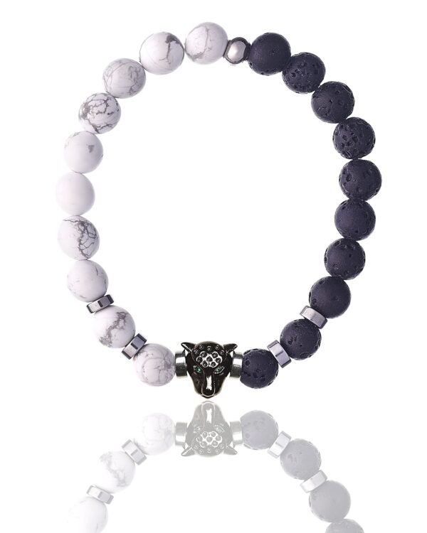 Men Howlite and Lava Bracelet with Tiger Element