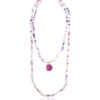 Fluorite double chips necklace with pink pom-pom element on white background