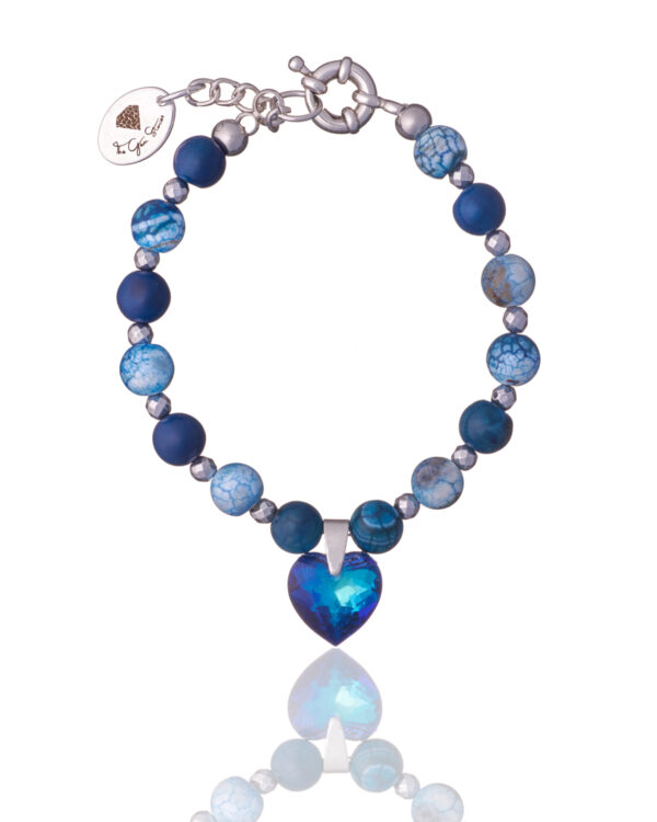 Blue Agate Bracelet with Crystal Heart - Handcrafted Gemstone Jewelry