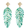 Teal Leaf-Shaped Cascading Earrings with Textured Gold Square