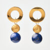 Gold Textured Lapis Lazuli Round Earrings