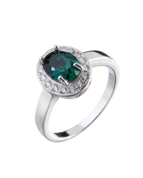 Aquamarine Oval Ring Rhodium Plated with Elegant Design