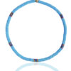 Colorful light blue surf necklace with multicolored accents on a white background