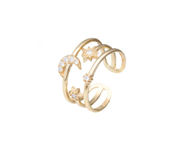 Moon and Stars Cubic Zirconia Opening Ring with sparkling stones