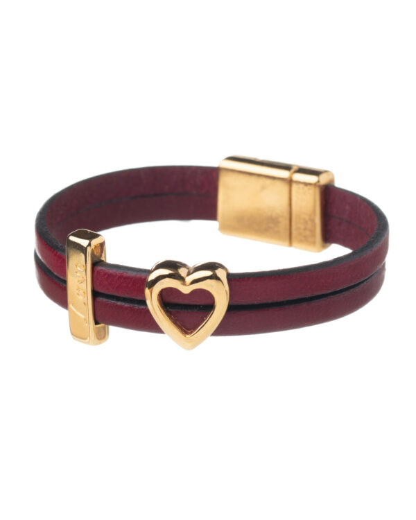 Leather bracelet with heart and love motifs