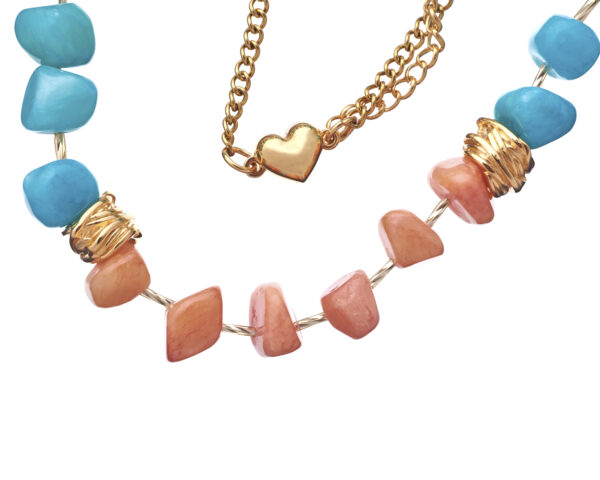 Elegant Necklace with Turquoise and Peach Jade Beads