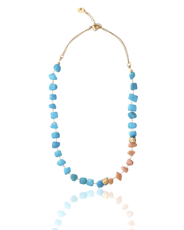 Turquoise and Peach Jade Bead Necklace