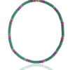 Green surf necklace with multicolored accents on a white background