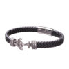 Men's bracelet featuring a braided leather band and a silver anchor clasp.