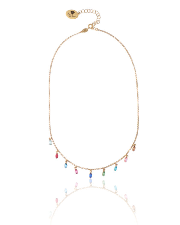 Gold necklace with navete multicolor crystals