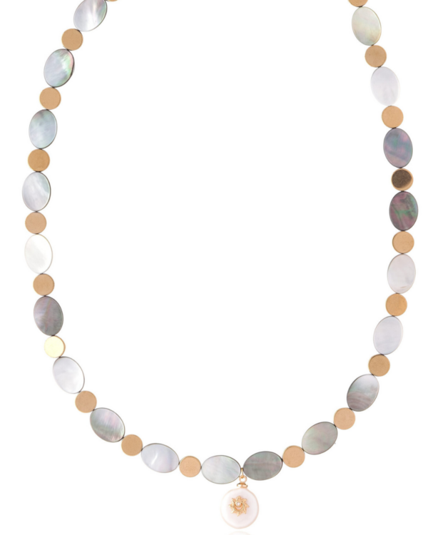 Black Coral Mother of Pearl Necklace with Sun Element