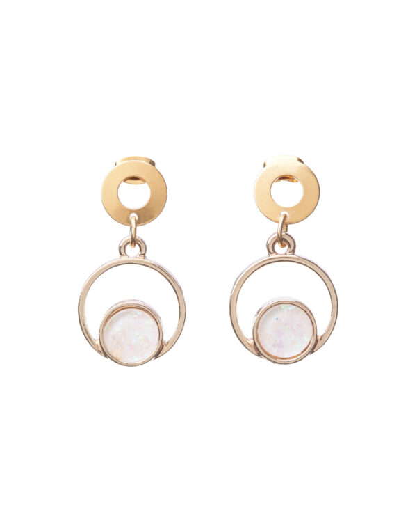 Circle Gold Earrings with Opal-like Centerpiece