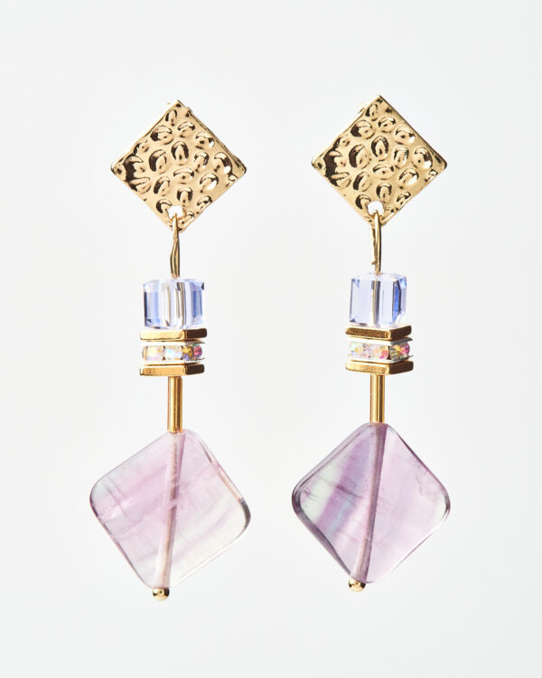 Lavender Cube with Gemstones Earrings
