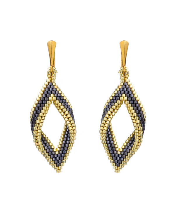Miyuki Peyote Beaded Earrings in Gunmetal and Gold