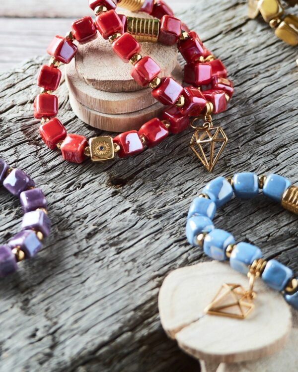 Handcrafted ceramic bracelets with intricate patterns