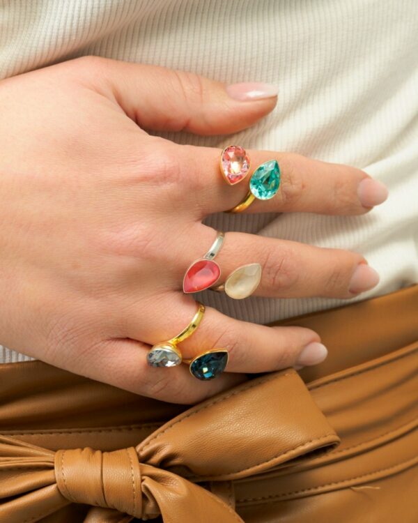 Colourful crystal rings with vibrant gemstones in various hues