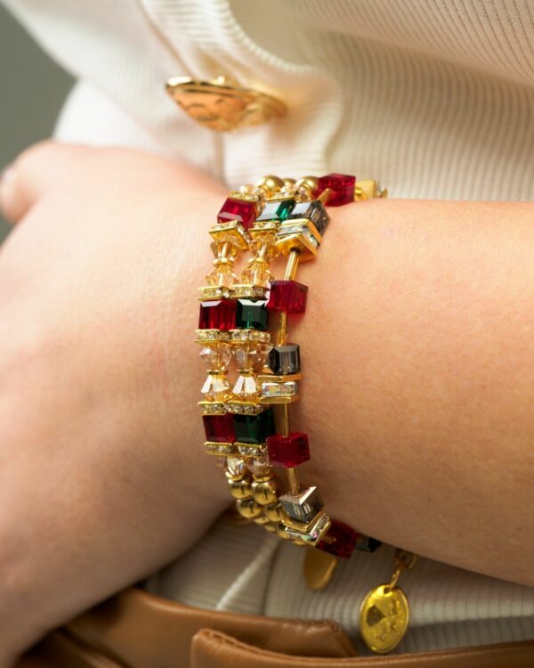Cube Crystal Bracelets in Siam and Emerald colors
